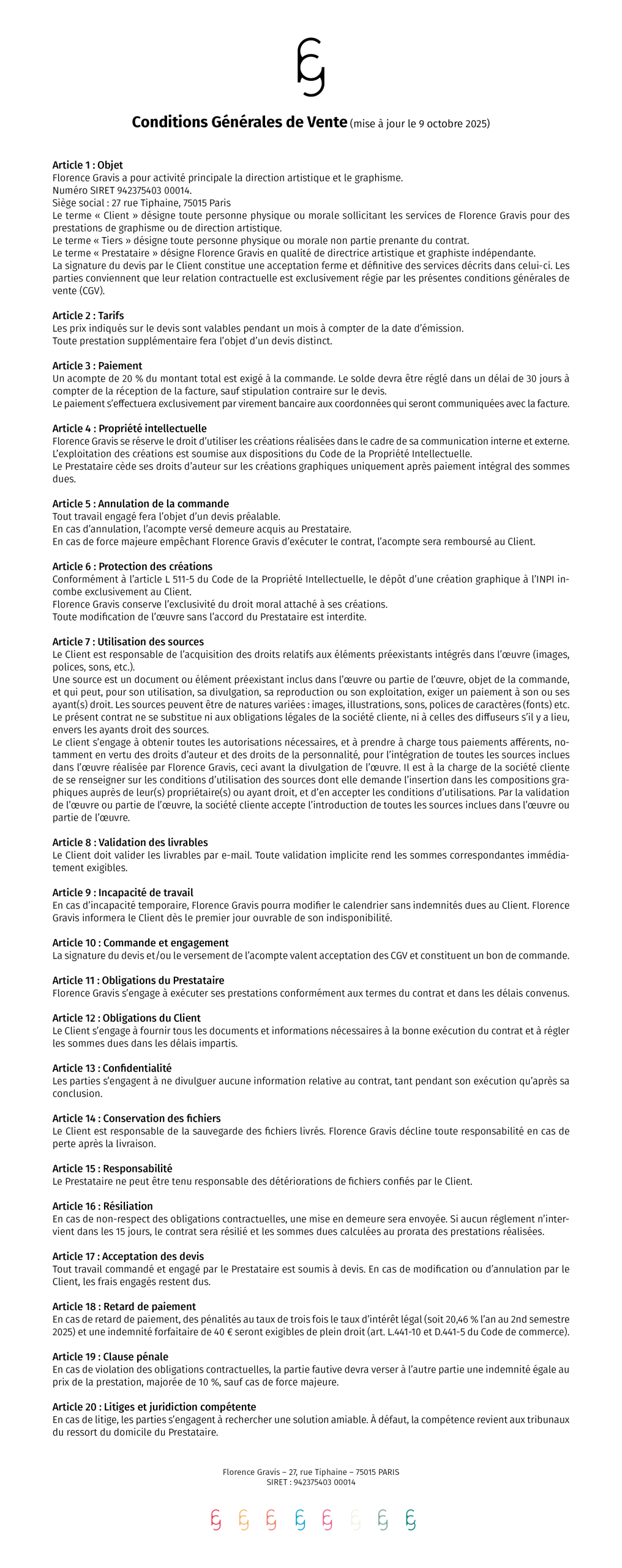Conditions générales de ventes mises à jour le 9 octobre 2025